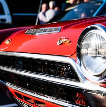 The front end of a vintage car